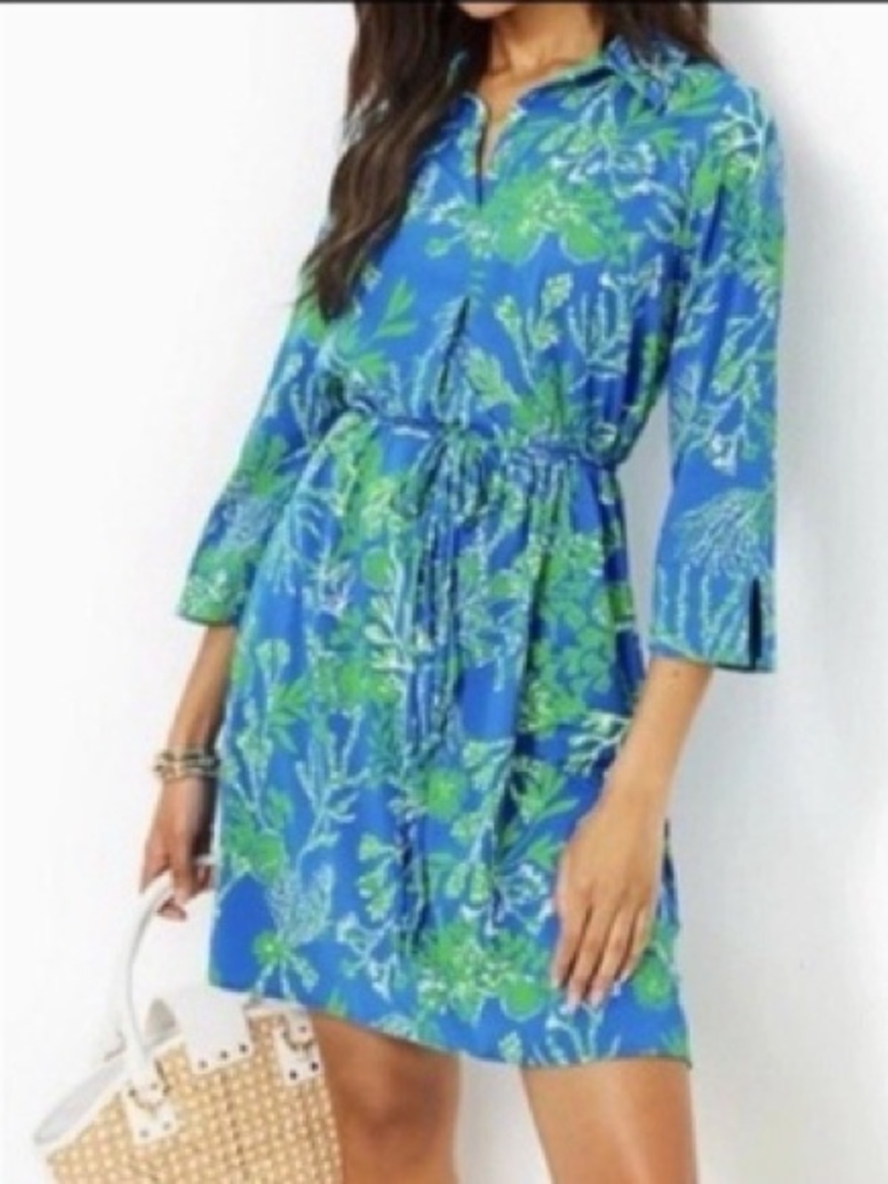 Lilly Pulitzer UPF 50+ Pilar Tunic Shirt Dress Long Sleeve Blue A Bit Salty XS